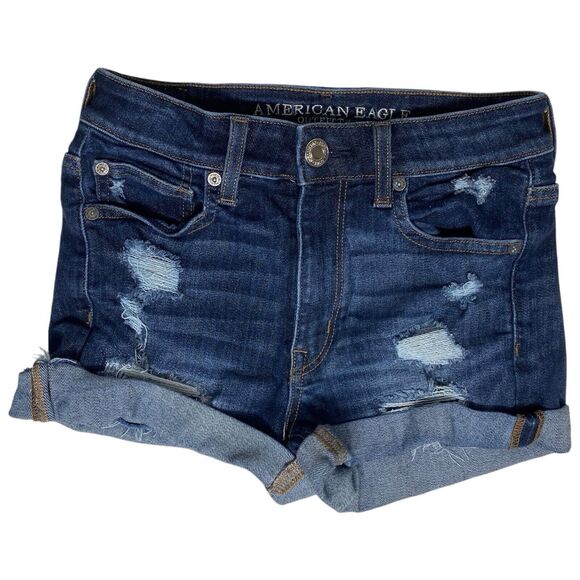 American Eagle Outfitters Pants - American Eagle Denim Shorts Womens 6 Hi Rise Shortie Stretch Distressed Jean Y2K